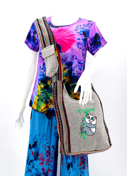Baby Panda Embroidered Crossbody Bag | Classic Cotton Messenger Bag