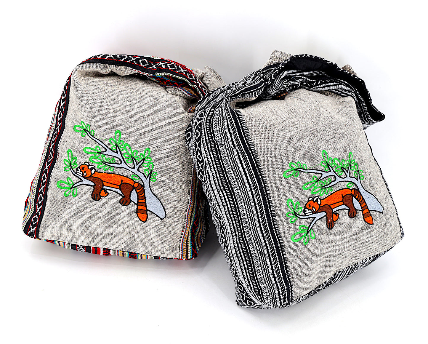 Cotton Red Panda Hand Embroidered Crossbody Bag