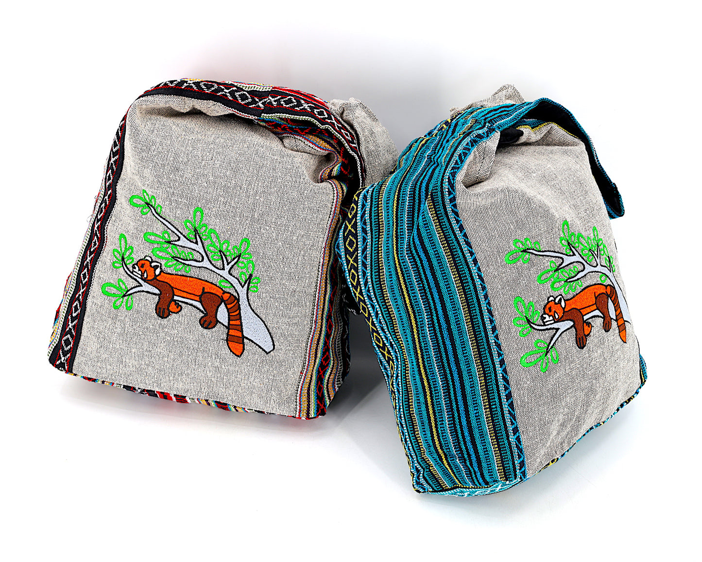 Cotton Red Panda Hand Embroidered Crossbody Bag