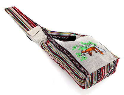 Red Panda Embroidered Crossbody Bag | Cute Animal Cotton Messenger Bag