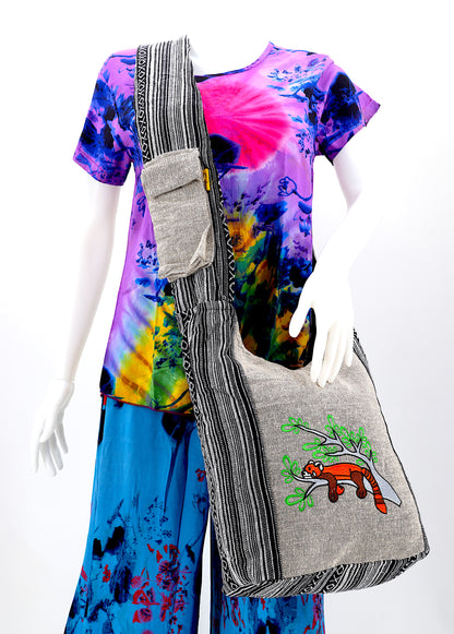 Red Panda Embroidered Crossbody Bag | Cute Animal Cotton Messenger Bag