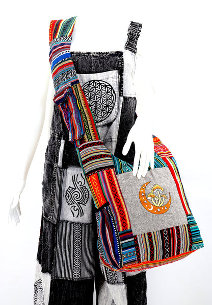 Moon Mushroom Embroidered Bag | Cotton Crossbody Messenger Bag