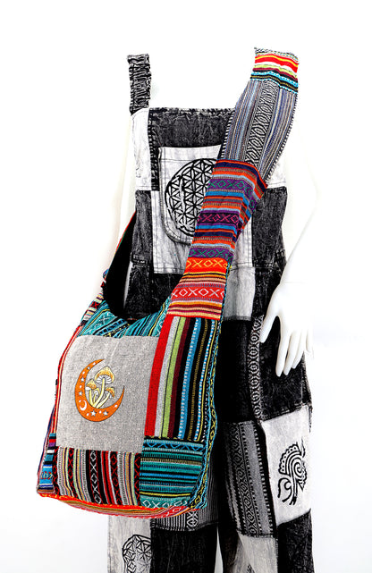 Moon Mushroom Embroidered Bag | Cotton Crossbody Messenger Bag
