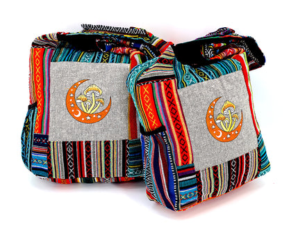 Moon Mushroom Embroidered Bag | Cotton Crossbody Messenger Bag