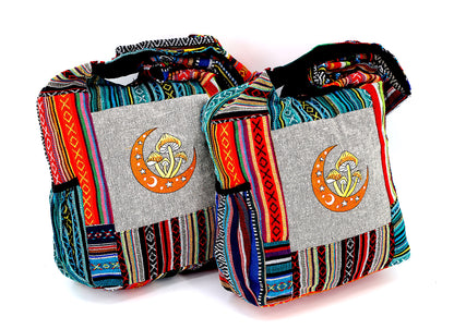 Moon Mushroom Embroidered Bag | Cotton Crossbody Messenger Bag