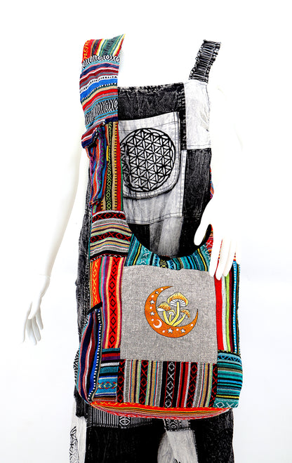 Moon Mushroom Embroidered Bag | Cotton Crossbody Messenger Bag