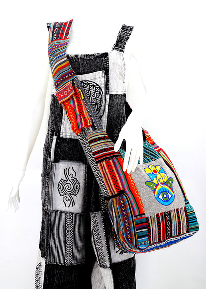 Hamsa Embroidered Crossbody | Protection Hand Cotton Messenger Bag