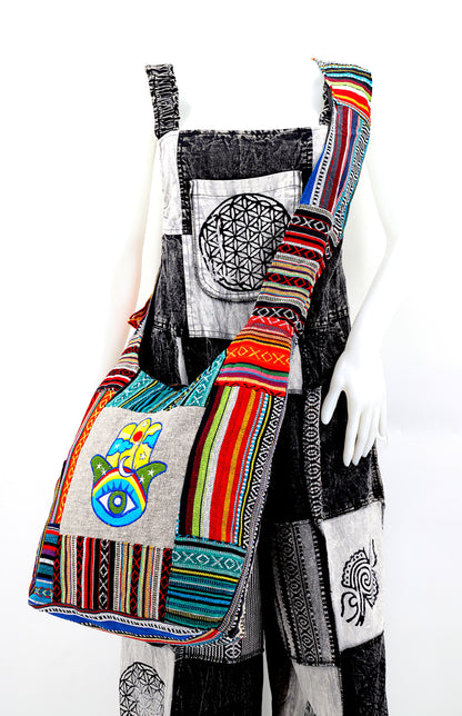 Hamsa Embroidered Crossbody | Protection Hand Cotton Messenger Bag