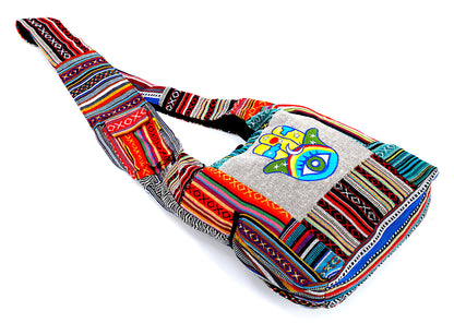 Hamsa Embroidered Crossbody | Protection Hand Cotton Messenger Bag