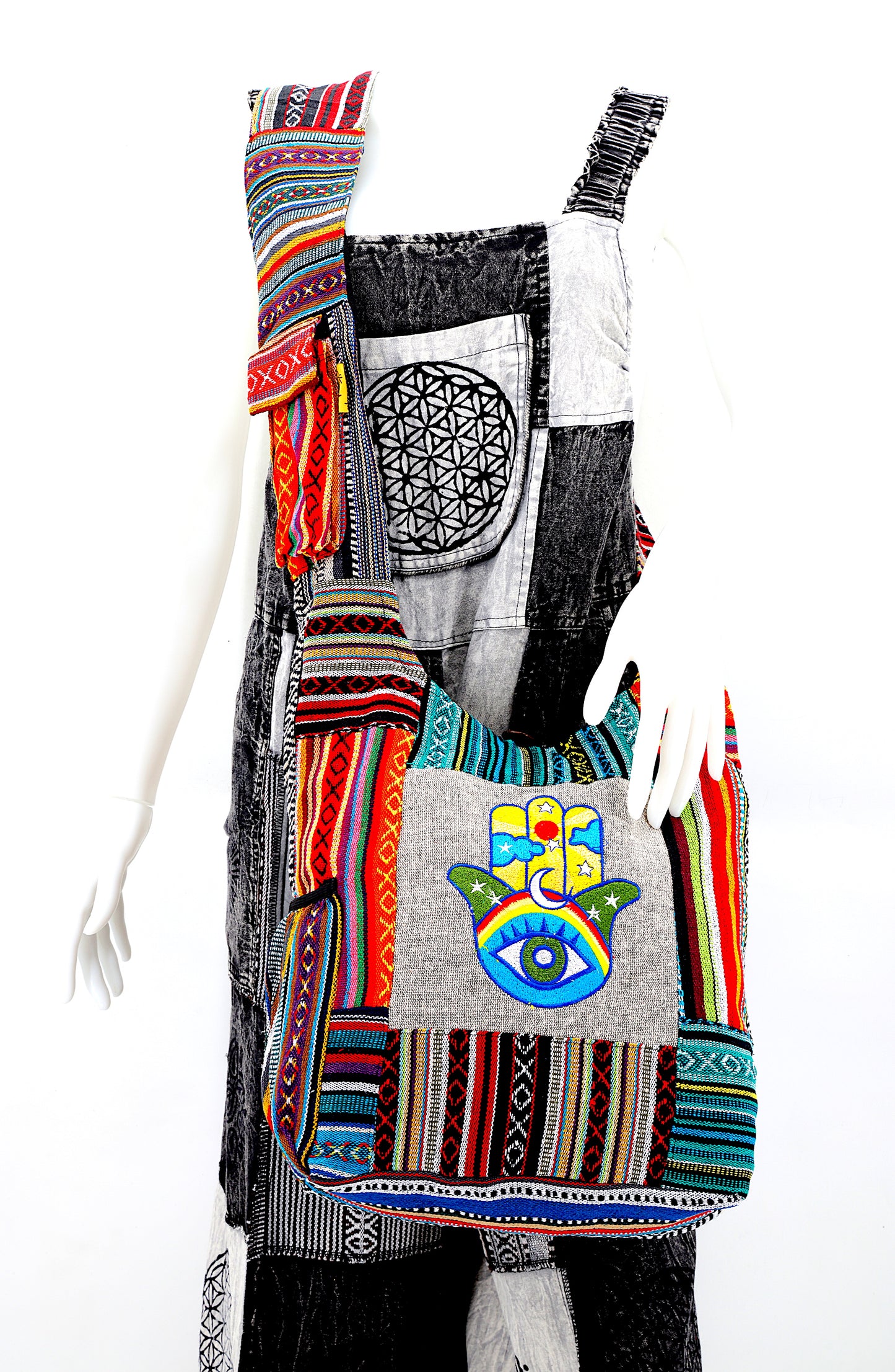 Cotton Hamsa Hand Embroidered Crossbody Bag