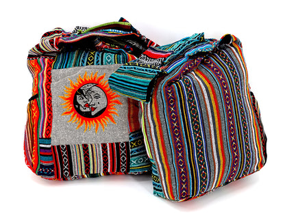 Sun Moon Embroidered Crossbody Bag | Celestial Cotton Messenger Bag