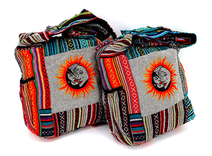 Sun Moon Embroidered Crossbody Bag | Celestial Cotton Messenger Bag