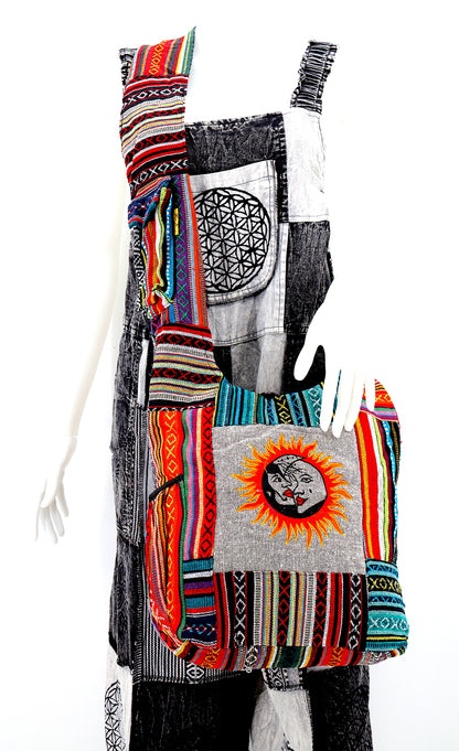 Sun Moon Embroidered Crossbody Bag | Celestial Cotton Messenger Bag