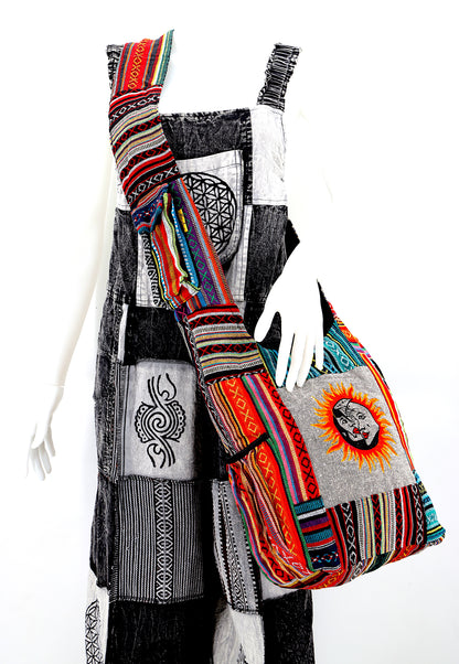 Sun Moon Embroidered Crossbody Bag | Celestial Cotton Messenger Bag