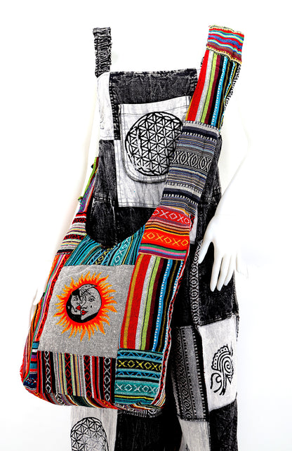Sun Moon Embroidered Crossbody Bag | Celestial Cotton Messenger Bag