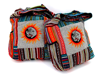 Sun Moon Embroidered Crossbody Bag | Celestial Cotton Messenger Bag