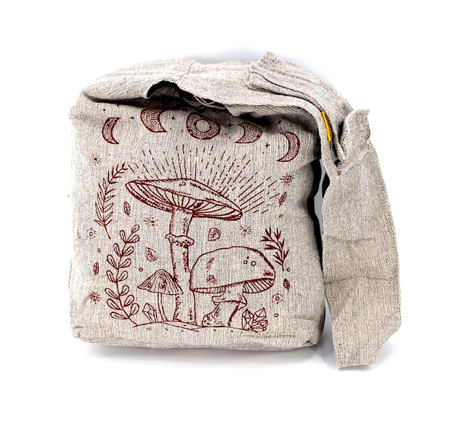 Cotton Plain Mushroom Print Handmade Crossbody Bag