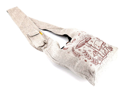 Plain Mushroom Print Crossbody | Simple Cotton Messenger Bag