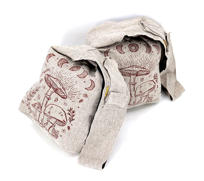 Plain Mushroom Print Crossbody | Simple Cotton Messenger Bag