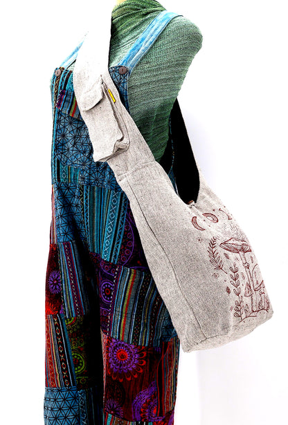 Plain Mushroom Print Crossbody | Simple Cotton Messenger Bag