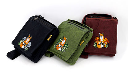 Fox Mushroom Passport Bag | Embroidered Woodland Messenger Bag