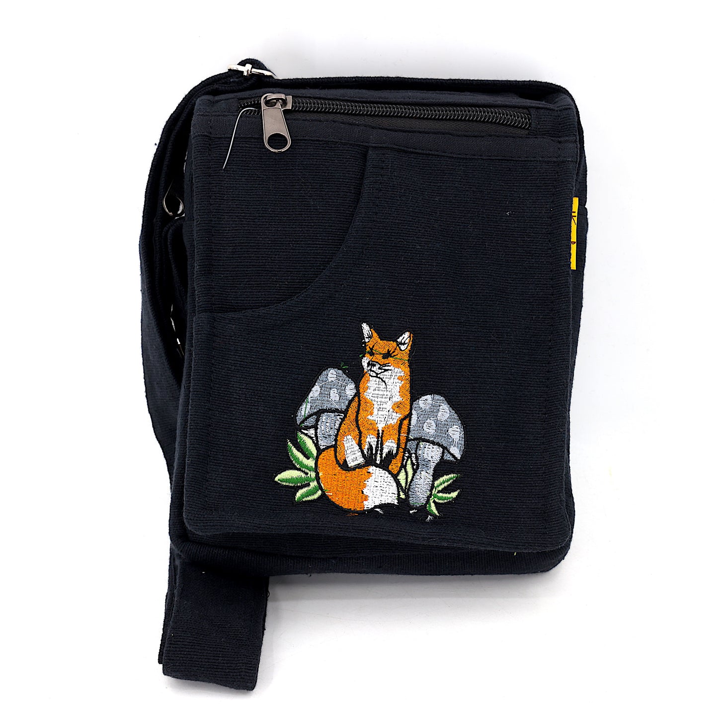 Cotton Fox Mushroom Hand Embroidered Passport Bag