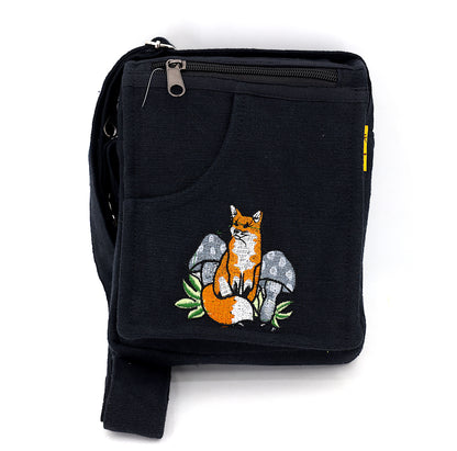Fox Mushroom Passport Bag | Embroidered Woodland Messenger Bag