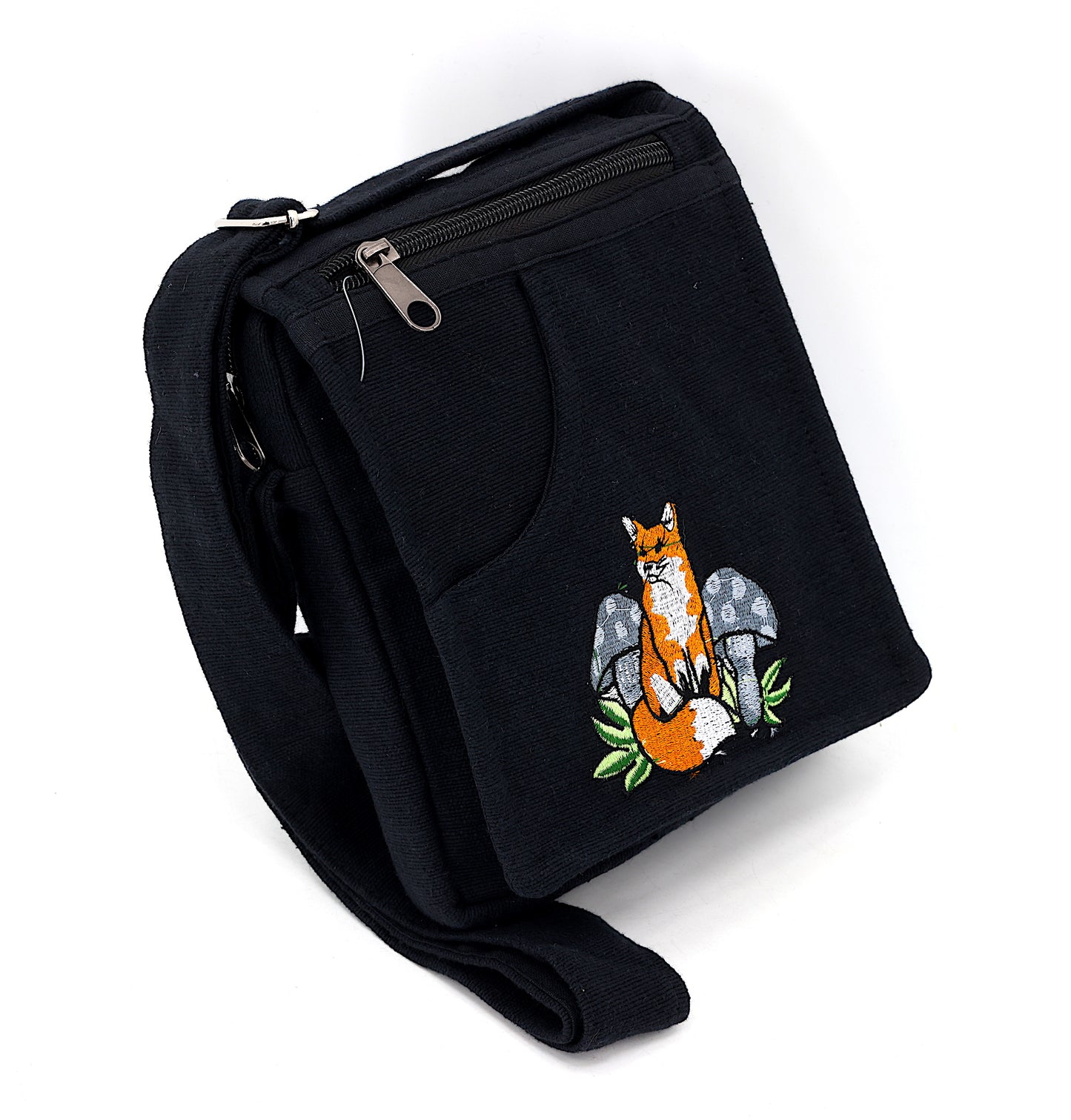 Cotton Fox Mushroom Hand Embroidered Passport Bag