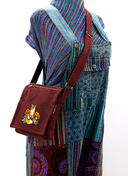 Fox Mushroom Passport Bag | Embroidered Woodland Messenger Bag