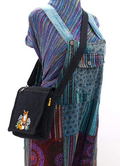 Fox Mushroom Passport Bag | Embroidered Woodland Messenger Bag