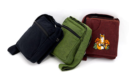 Fox Mushroom Passport Bag | Embroidered Woodland Messenger Bag