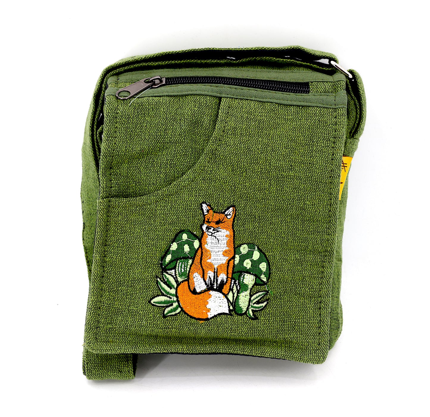 Cotton Fox Mushroom Hand Embroidered Passport Bag