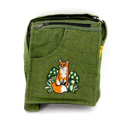 Fox Mushroom Passport Bag | Embroidered Woodland Messenger Bag