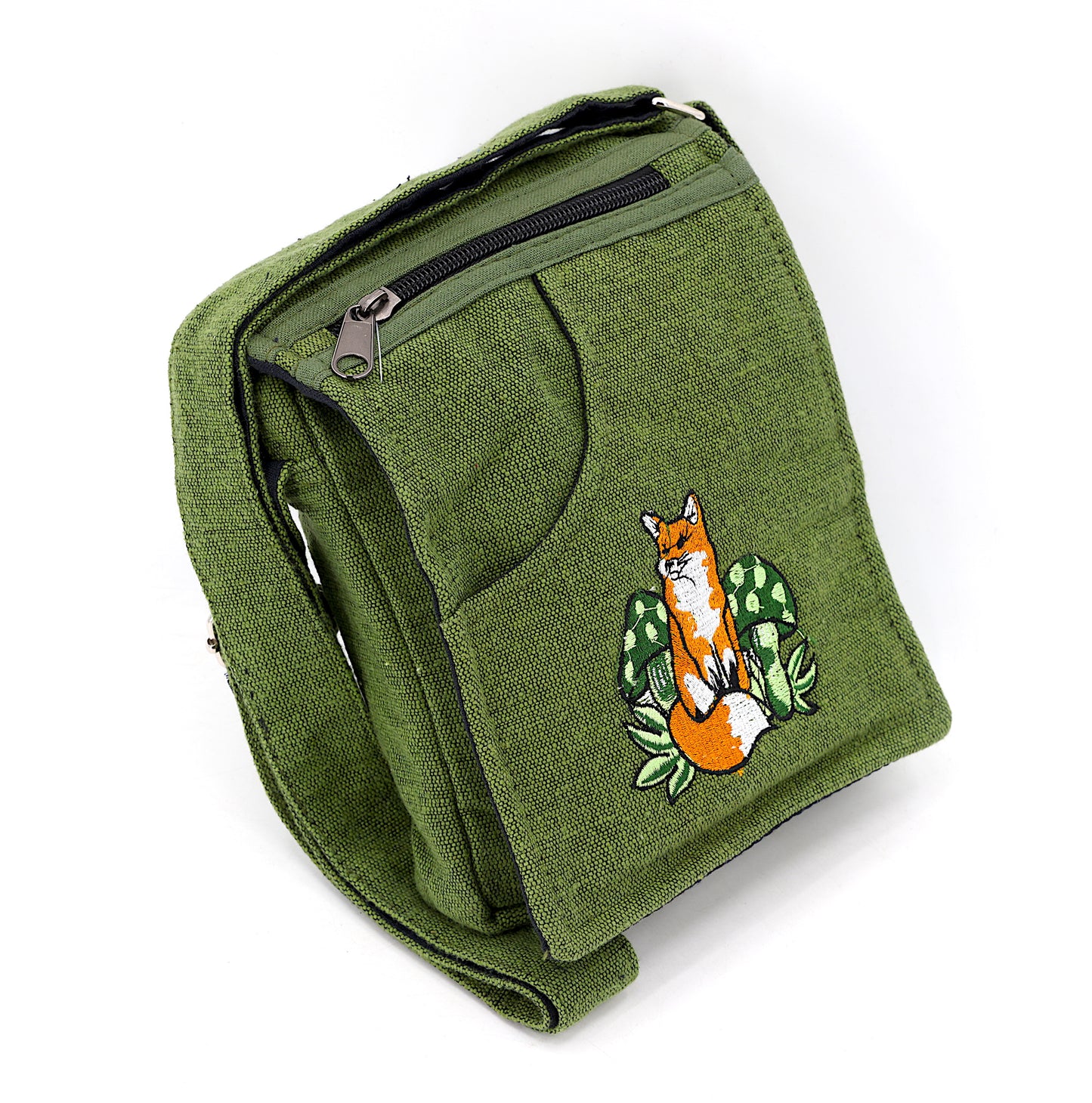 Cotton Fox Mushroom Hand Embroidered Passport Bag