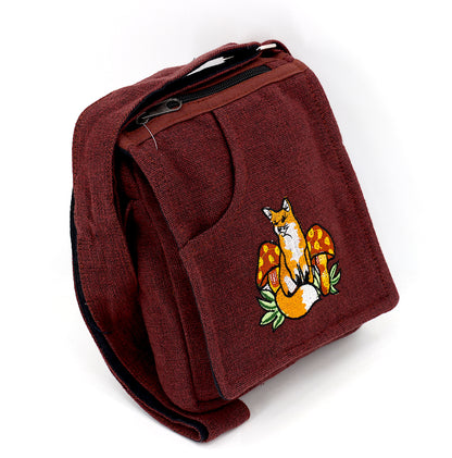 Fox Mushroom Passport Bag | Embroidered Woodland Messenger Bag