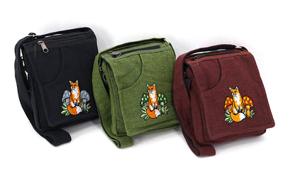 Fox Mushroom Passport Bag | Embroidered Woodland Messenger Bag