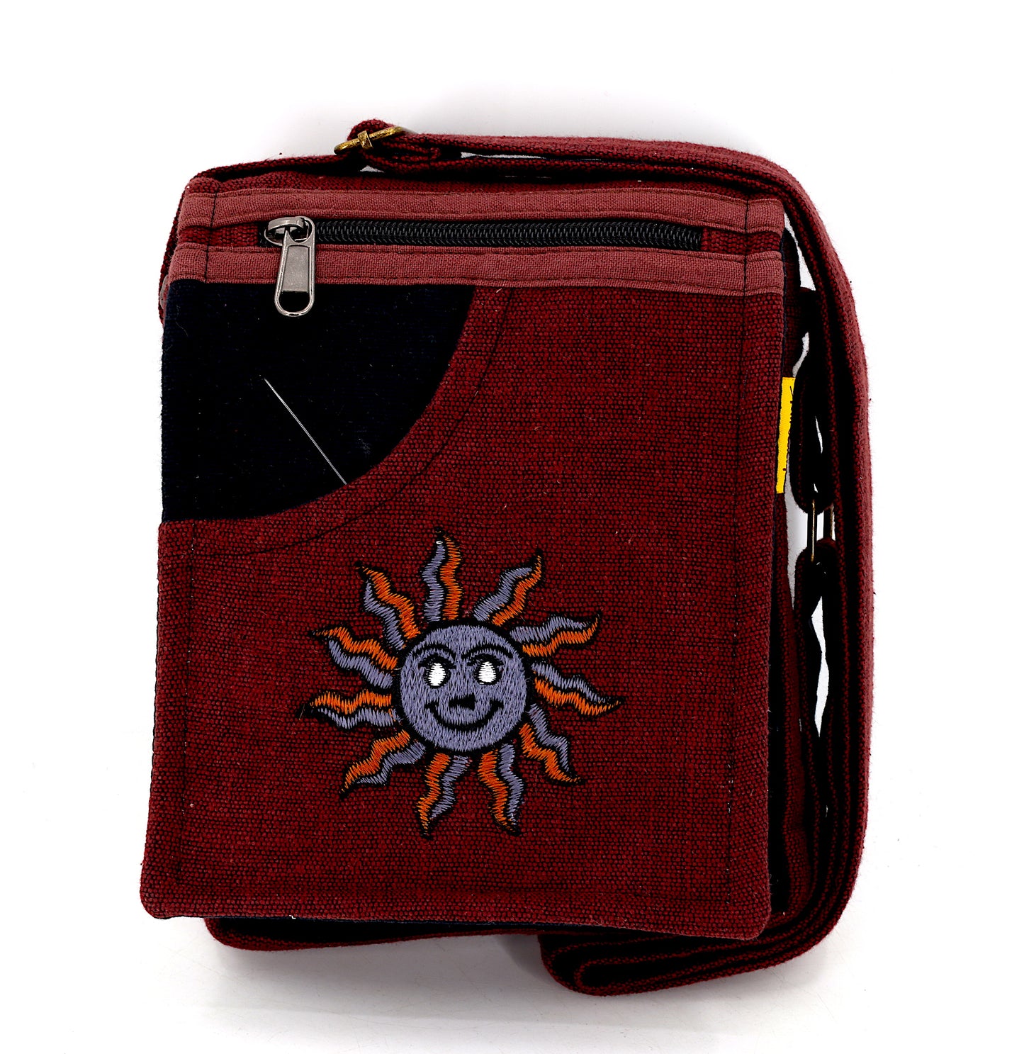 Cotton Smiling Sun Hand Embroidered Passport Bag