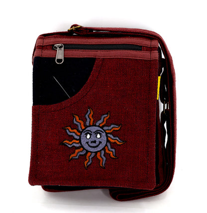 Smiling Sun Embroidered Passport Bag | Compact Messenger Bag