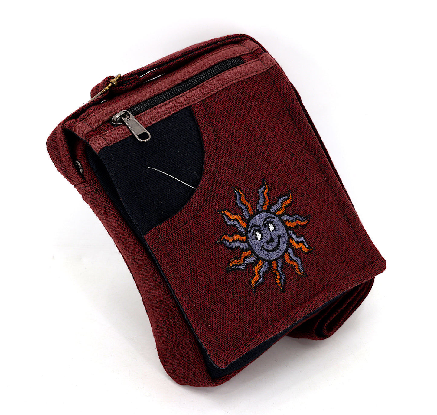 Cotton Smiling Sun Hand Embroidered Passport Bag