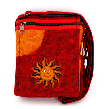 Smiling Sun Embroidered Passport Bag | Compact Messenger Bag