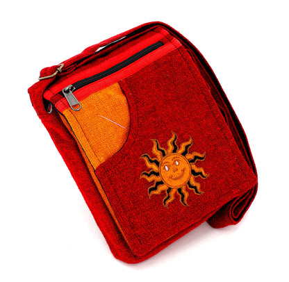 Smiling Sun Embroidered Passport Bag | Compact Messenger Bag