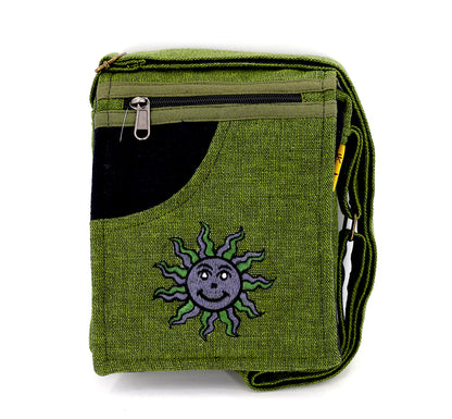 Smiling Sun Embroidered Passport Bag | Compact Messenger Bag