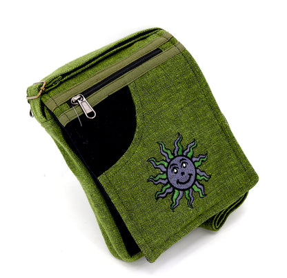 Smiling Sun Embroidered Passport Bag | Compact Messenger Bag