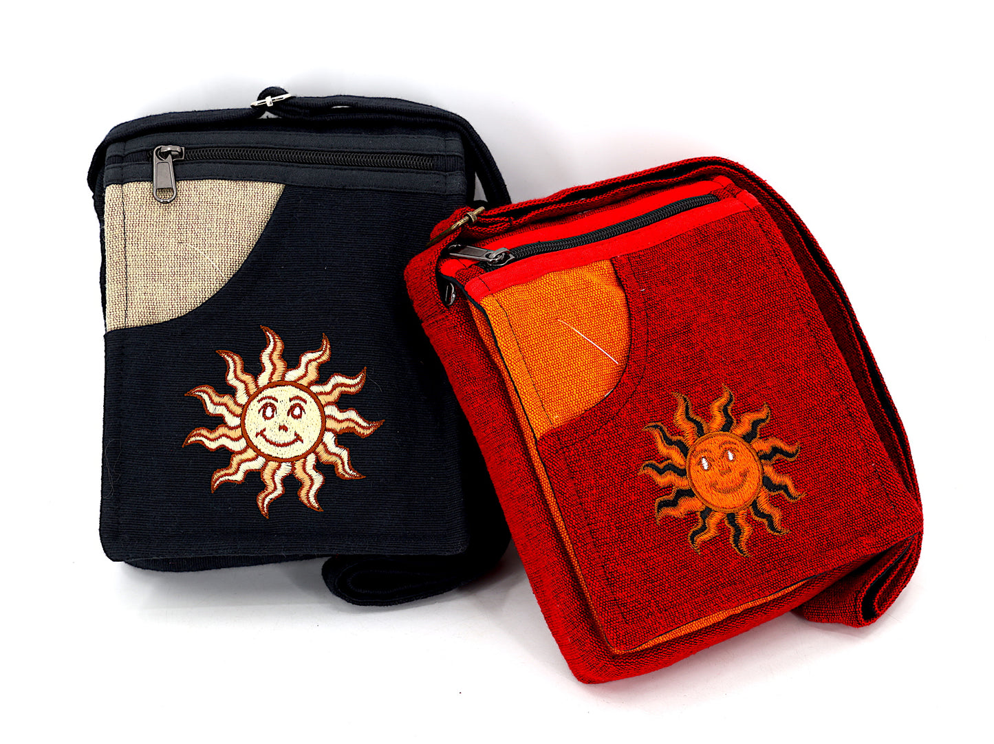 Cotton Smiling Sun Hand Embroidered Passport Bag