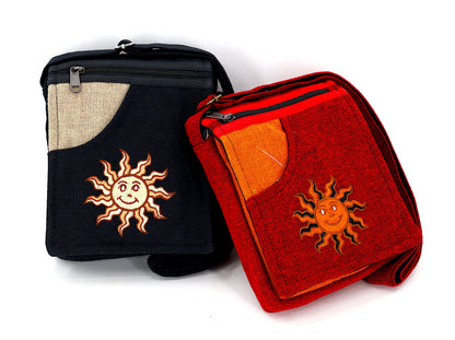 Smiling Sun Embroidered Passport Bag | Compact Messenger Bag
