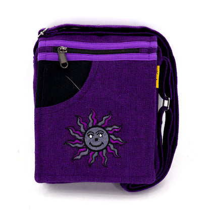 Smiling Sun Embroidered Passport Bag | Compact Messenger Bag