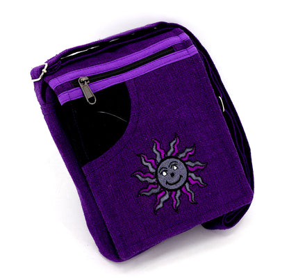Smiling Sun Embroidered Passport Bag | Compact Messenger Bag