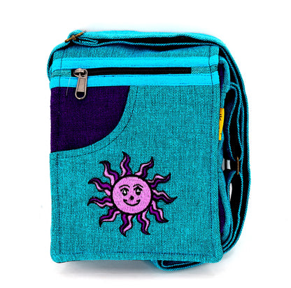 Smiling Sun Embroidered Passport Bag | Compact Messenger Bag