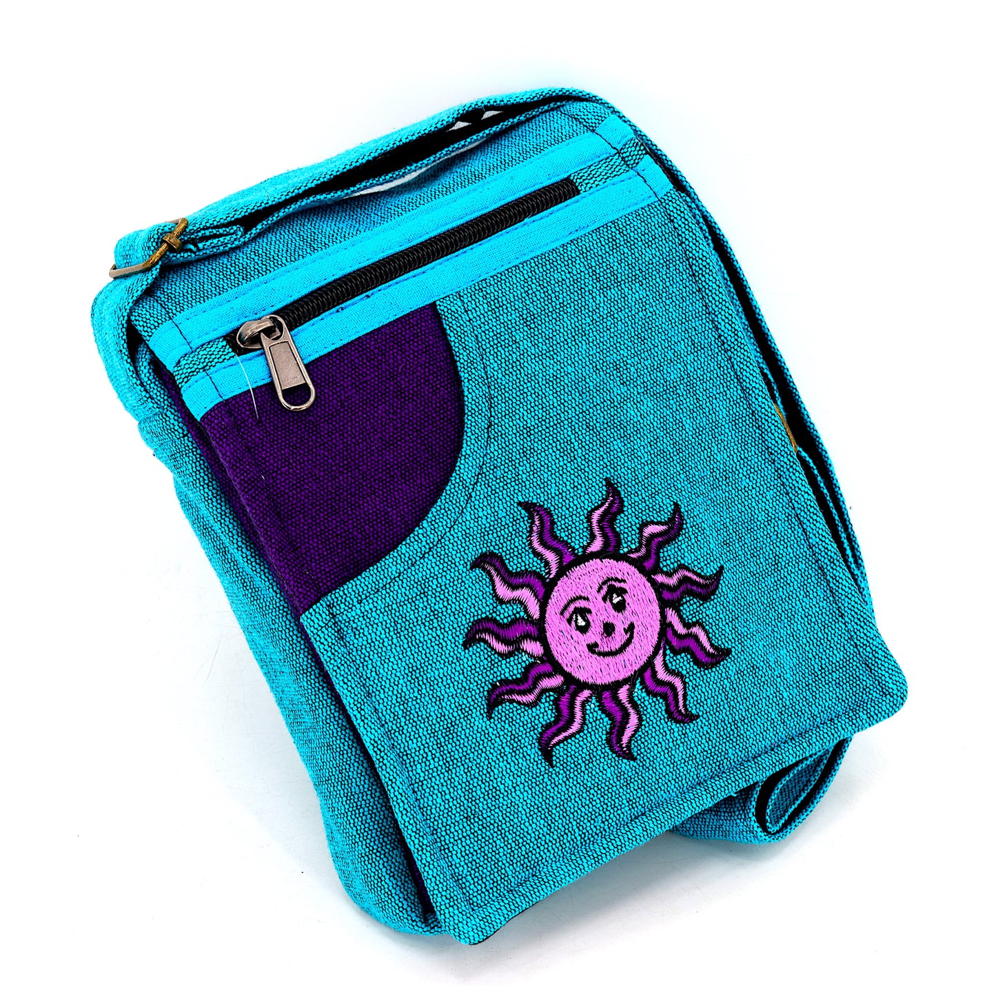 Cotton Smiling Sun Hand Embroidered Passport Bag