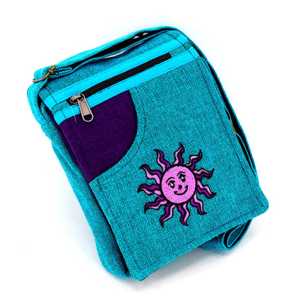 Smiling Sun Embroidered Passport Bag | Compact Messenger Bag